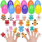 12pcs Easter Eggs with Animal Finger Puppets for Easter Party Favor, Easter Eggs Hunt, Easter Basket Stuffers, Classroom Prize Supplies