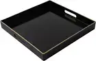 Decorative Tray, Black Serving Tray with Handles, Coffee Table Tray, Square Plas