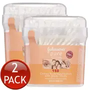 2 x Johnson's Pure Cotton Bud Applicators With Paper Sticks Ear Swabs 150 Pack