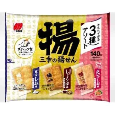 Fried Rice cracker Assortment Soy sauce, Salt and Shrimp flavor 140g Sanko