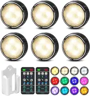 LED Puck Lights with Remote Control, Battery Operated Wireless Closet Lights, Under Cabinet Lighting Stick on Tap Push Lights, Color Changing Under Counter Lights for Kitchen, 6 Pack - Black