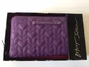WOMEN'S BETSEY JOHNSON AMETHYST STITCHED HEARTS SINGLE ZIP WALLET/WRISTLET NEW