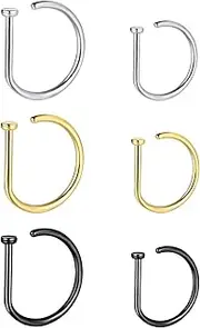[VOJO] G23 Titanium 20G Nose Rings Hoops L Shaped Screw Nose Studs Diamond Small Piercing Jewelry for Women Men