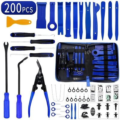 200 PCS Plastic Panel Fastener Trim Tool Auto Removal Kit Set W/ Carry Case Blue