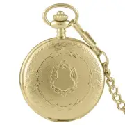 Silver/Gold/Bronze Quartz Pocket Watch Shield Pattern Pendant Chain Women Men