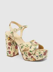 GUESS Women's Beige Floral Vallenn Platform Heel Size: 9