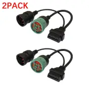 2PCS 6Pin J1708 or 9Pin J1939 to 16Pin OBD2 OBDII Adapter Cable Heavy Duty Truck