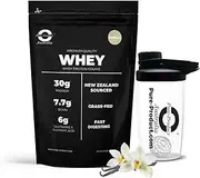 Pure Product Australia - Whey Protein Isolate & Hydrolyzed - 100% Premium Grass Fed - 30g Protein per Serve, Fast Absorbing - Non-GMO - Easy Digesting - 3kg (90 Servings) - Vanilla + Glass shaker