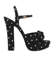 Dolce Gabbana Polka-Dot Printed Satin Platform Sandals 39.5,39,40 Black