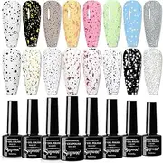 SUPWEE 8Colors Glitter Top Coat Gel Silver Gold Sequin Top Coat Eggshell Top Coat Gel Polish Reflective Glitter Top Coat Sparkle Shiny Shimmer No Wipe Gel Top Coat Gel Polish