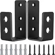 2 Pcs 2x4 Door Barricade Brackets, Heavy Duty Door Security Bar, Open Security Bar Holder U Brackets, Fits 2 x 4 Lumber for Door Brace, Home, Garage, Barn, Shed, Gate Security, Black
