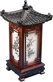 Traditional Korean Wood Lamp | Handmade Asian Oriental Table Lantern | Bedside Bedroom Accent Light | Unique Gift Idea | Pagoda Design (Brown)