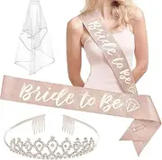 [Yamibobo] Bachelorette Party Bride to Be Decorations Kit with Bride to Sash & Rhinestone Tiara & Veil, Bridal Shower Decorations Engagement Wedding Party Decorations