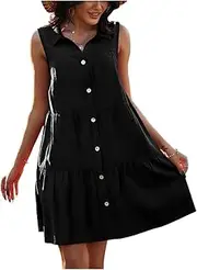 ['THGJACH] Dress Women's Summer Casual Button Down V Neck Ruffle Shirt Dress Loose Flowy Swing Shift Mini Dress (Color : E, Size : Large)
