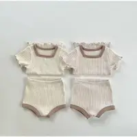 在飛比找蝦皮購物優惠-Ruby Q 韓國童裝 嬰幼兒棉坑條撞色家居服