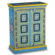 NNEVL Sideboard Solid Mango Wood Turquoise Hand Painted