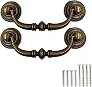 2 PCS Vintage Drawer Pull Handles Antique Swing Pulls Ring with Screws Kit Universal 12.5CM Cabinet Door Knobs for Bedroom Bathroom Kitchen Cupboard Wardrobe [Brass]
