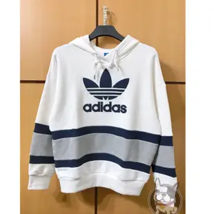 Adidas Originals TREFOIL HOODIE 長板 條文 米白 藍 三葉草 BS4292