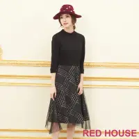 在飛比找momo購物網優惠-【RED HOUSE 蕾赫斯】格紋網紗拼接洋裝(黑色)