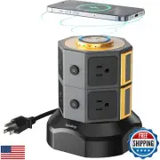 SUPERDANNY Power Strip Tower with 15W Wireless Charger, 6.5Ft Retractable Ext