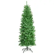 Costway 1.8M Pre Lit Slim Christmas Tree LED Xmas Tree PVC Hinged Home Outdoor Xmas Decoration