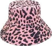 [FOMIYES] Leopard Print Reversible Sun Hat Fisherman Bucket Hat Uv Protection for Outdoor Activities Pink