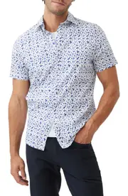 Rodd & Gunn Mitchies Crossing Sports Fit Floral Short Sleeve Cotton Button-Up Shirt in Sea Blue at Nordstrom, Size Medium