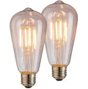 2Pack LED S19 Edison Vintage Filament Bulb, E26, 6W(40W), Clear, 2200K, 600LM