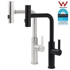 Brushed Nickel / Black Round Pull Out Kitchen Mixer Tap Laundry Sink Faucet wels