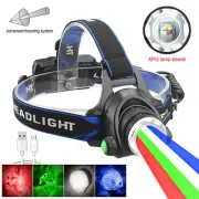 White/Green/Blue/Red LED Headlamp USB Headlight head light Torch Flashlight