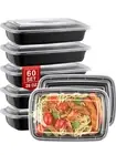 60 Sets 28oz Meal Prep Container - Reusable Plastic Food Storage Containers w...