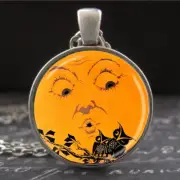 Anthropomorphic Owl Necklace Man in the Moon Pendant Vintage Halloween Art Glass