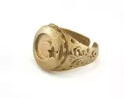 Crescent Star Adjustable Ring Raw brass (20mm 10US inner size) 2591