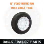 SUNRAYSIA WHITE 15" FORD RIM WITH 235 LT TYRE ! Trailer Wheel and Tyres