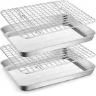 Metal Toaster Oven Tray with Rack Set, 10.5”X8.3” Baking Sheet Broiling Pan wit