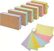 LAWALEISHE 6 Pack 300PCS Flash Cards,A7(12.7x7.6cm) Ruled Index Cards Revision Cards with 6 Binder Rings,Kraft Paper Notecards Lined Index Cards,for Study Office NotePads School Learning Memo