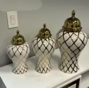 Elegant Gold and White Vase: A Timeless Masterpiece Multi Color Set Of 3