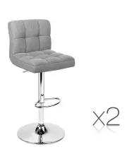 Artiss 2x Bar Stools Fabric Gas Lift Grey