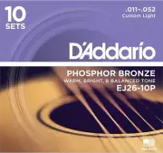 D'Addario Acoustic Guitar Strings 10 Sets EJ26 Phosphor Bronze Round 11-52