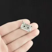 5 Cassette Tape Charms Antique Silver Tone Retro Flashback - SC525