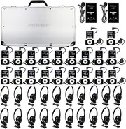 Retekess T130 Wireless Tour Guide System,Church Translation System with Full Ear Headphone,32-Slot Charging Case,for Assistive Listening,Simultaneous Interpretation(2 Transmitters 20 Receivers)