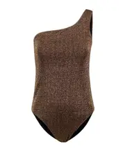 Swimsuit One Shoulder Lurex One Piece Swimsuit M Brown