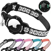 AirTag Cat Collar Breakaway, Reflective GPS Cat Collar with Luminous Apple Air Tag Holder, Cat Tracker Collars with Safety Elastic Band for Girl Boy Cats, Kittens and Puppies 9-13 Inch, Black
