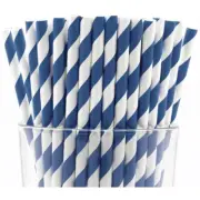 Pack of 150 Navy Blue Swirls Biodegradable 4-Ply Paper Drinking Straws