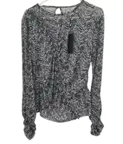 One Teaspoon Ruffle Party Black White Interference Blouse Long Sleeve Size XXL