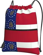 EdWal Georgia State Flag Print Drawstring Backpack Gym Bags Sports Bags With Zipper Pocket For Travel Swimming Beach, Black, One Size