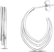 [JewelryWeb] 925 Sterling Silver Polished Triple Row V Shape Hoop Earrings With Push Back Closure-Hoop Earring for Women
