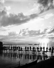 New 8x10 World War II Photo: Silhouette of 124th Cavalry at Pandu Ghat - 1944