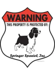 Warning! Springer Spaniel - Property Protected Aluminum Dog Sign - 7" x 8"