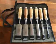 Wood Chisel Set 6 Piece Woodworking with Canvas Roll Cover Case